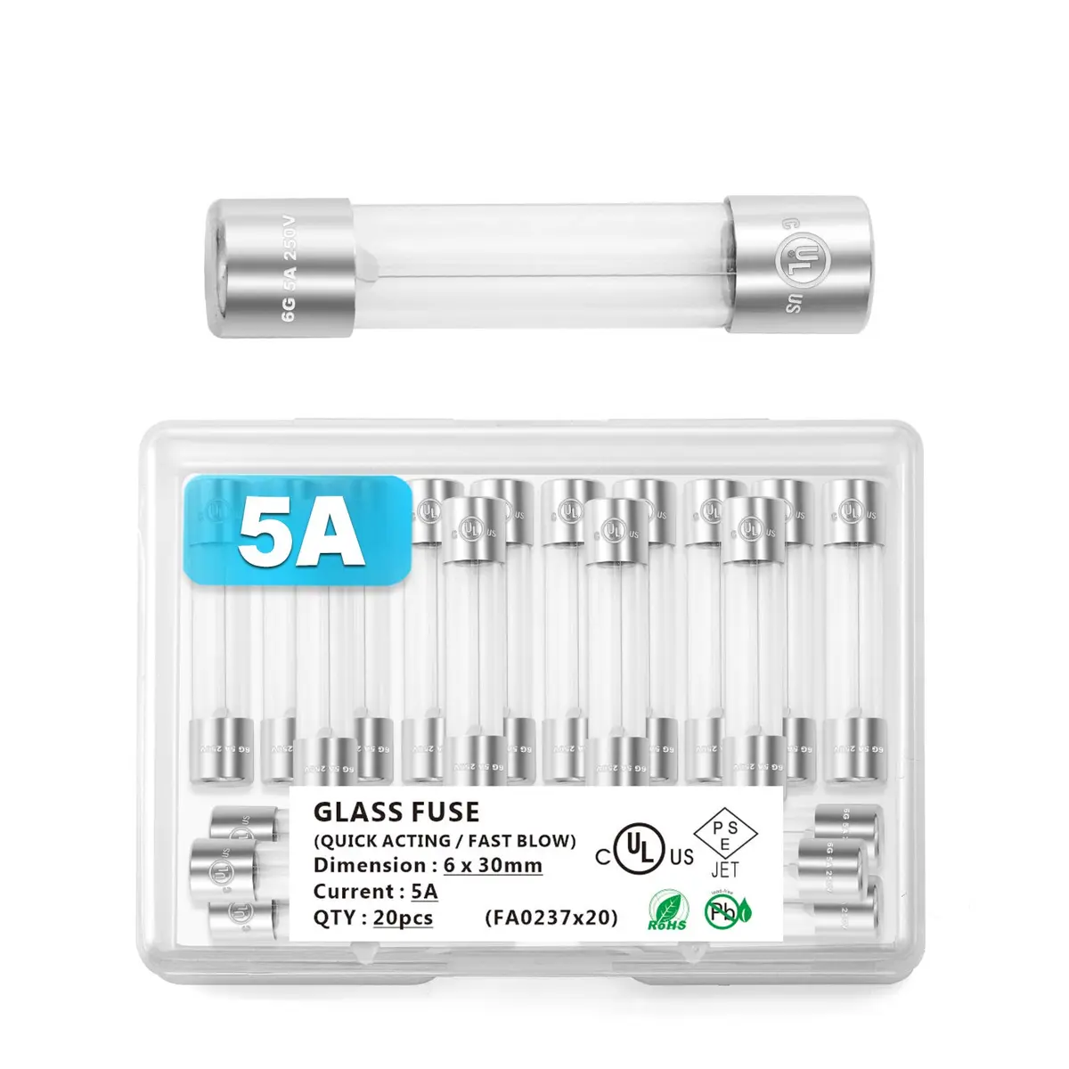 CHANZON 250V 20pcs UL Listed 6x30mm 5A Fast Blow Glass Fuses | Protects Electrical Devices - view 2