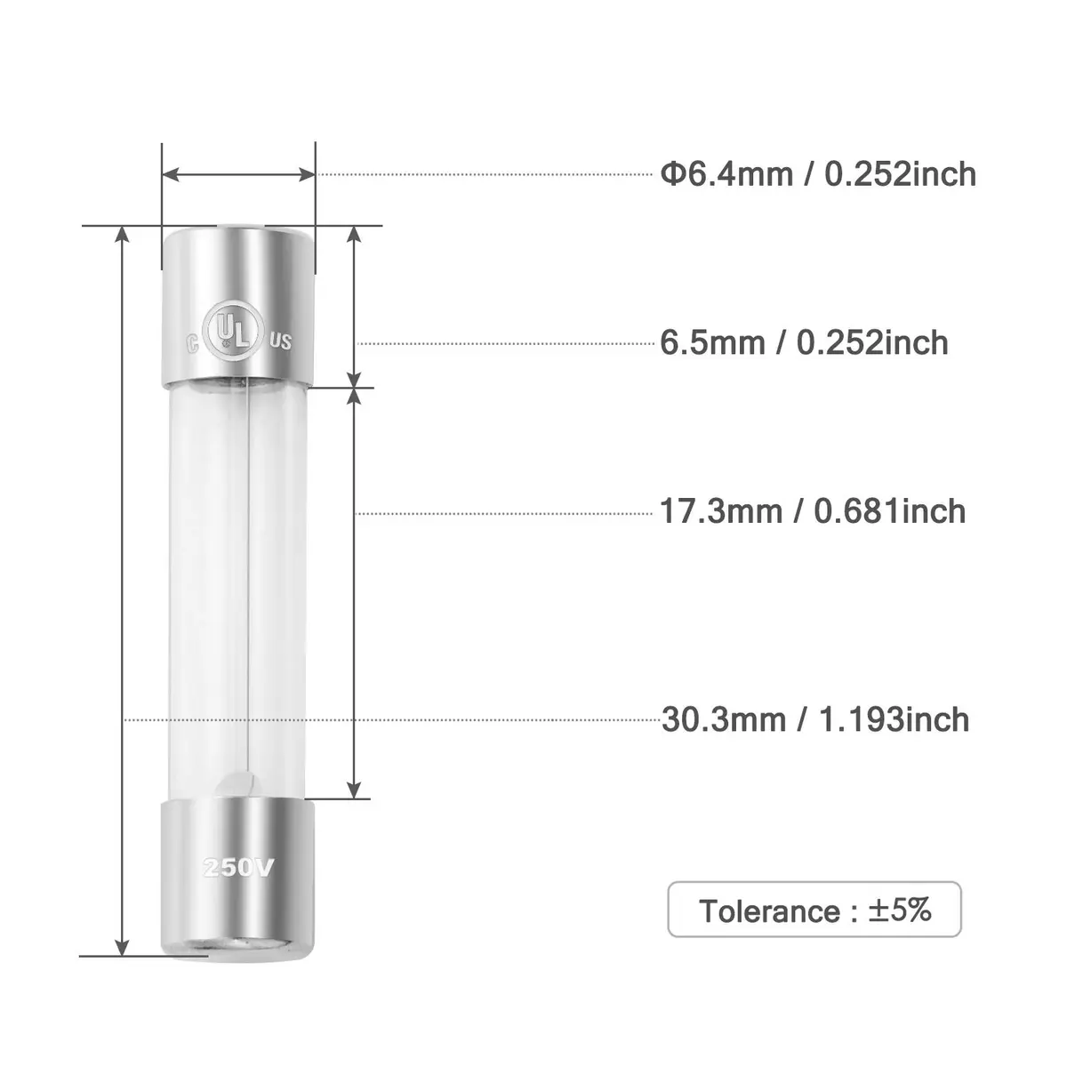 CHANZON 250V 20pcs UL Listed 6x30mm 5A Fast Blow Glass Fuses | Protects Electrical Devices - view 3