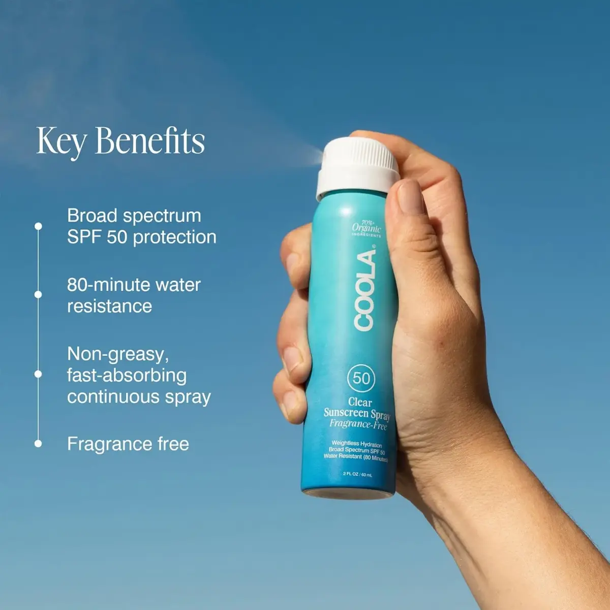 COOLA Clear Sunscreen Spray SPF 50, Fragrance Free, 59ml (2 fl oz) | Broad Spectrum UVA/UVB Protection - view 3