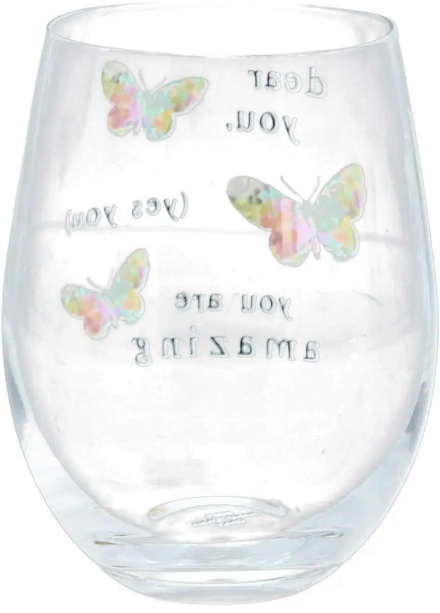 Pavilion Gift Company Dear You (Yes You) You Are Amazing Rainbow Butterfly 266ml (8 Oz) Stemless Wine Glass | Gift for Friends - view 5
