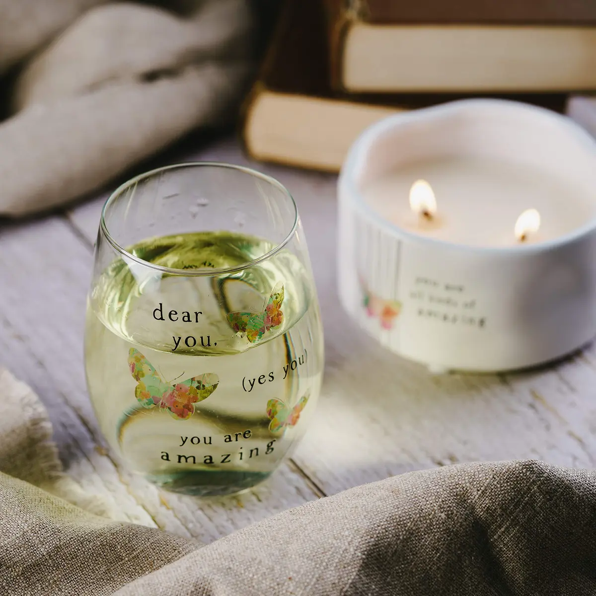 Pavilion Gift Company Dear You (Yes You) You Are Amazing Rainbow Butterfly 266ml (8 Oz) Stemless Wine Glass | Gift for Friends - view 6