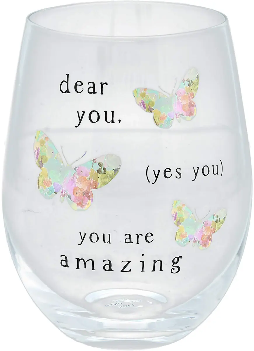 Pavilion Gift Company Dear You (Yes You) You Are Amazing Rainbow Butterfly 266ml (8 Oz) Stemless Wine Glass | Gift for Friends - view 2