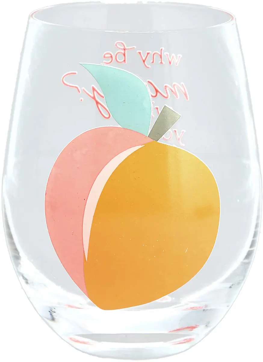 Pavilion Gift Company Why Be Moody? When You Can Shake Your Booty! Stemless Wine Glass 266ml (8.5 fl oz) | Fun Peach Patterned Drinkware - view 5