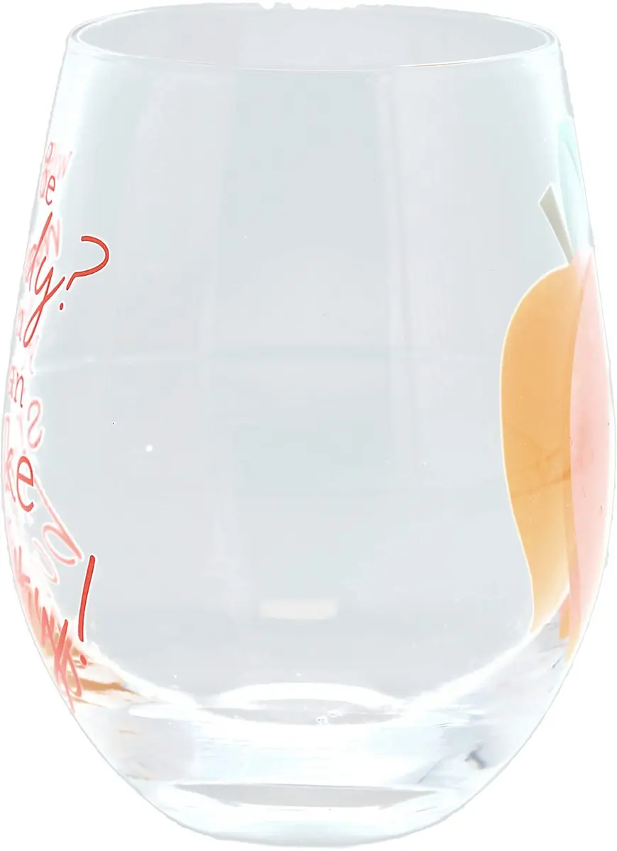 Pavilion Gift Company Why Be Moody? When You Can Shake Your Booty! Stemless Wine Glass 266ml (8.5 fl oz) | Fun Peach Patterned Drinkware - view 4