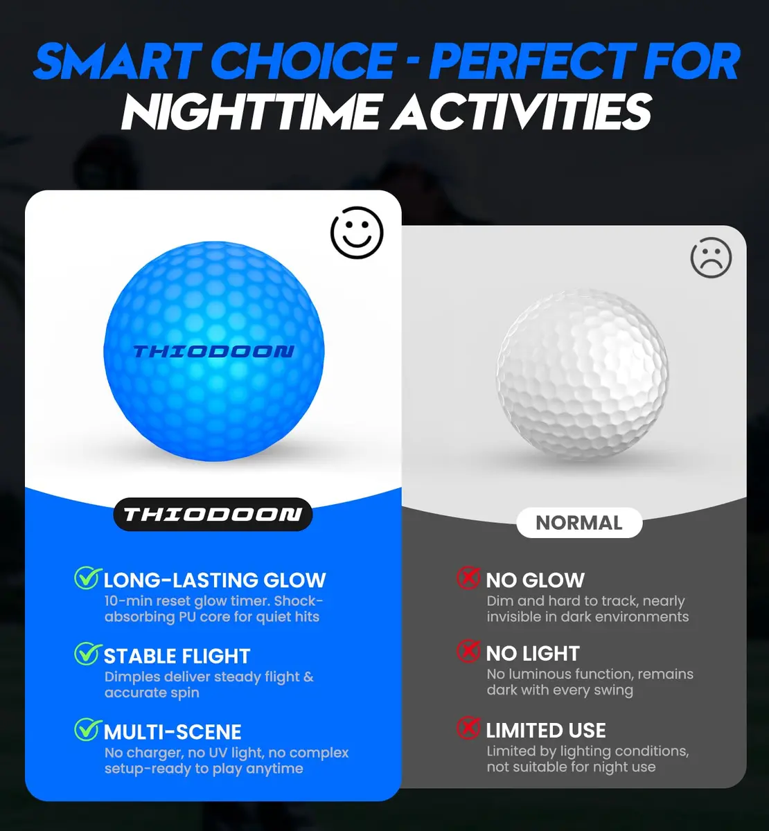 THIODOON Glow in The Dark Golf Balls Light up LED Golf Balls Night Golf Gift Sets for Men Kids Women 6 Pack (6 Colors in one) | Bright Night Play - view 4