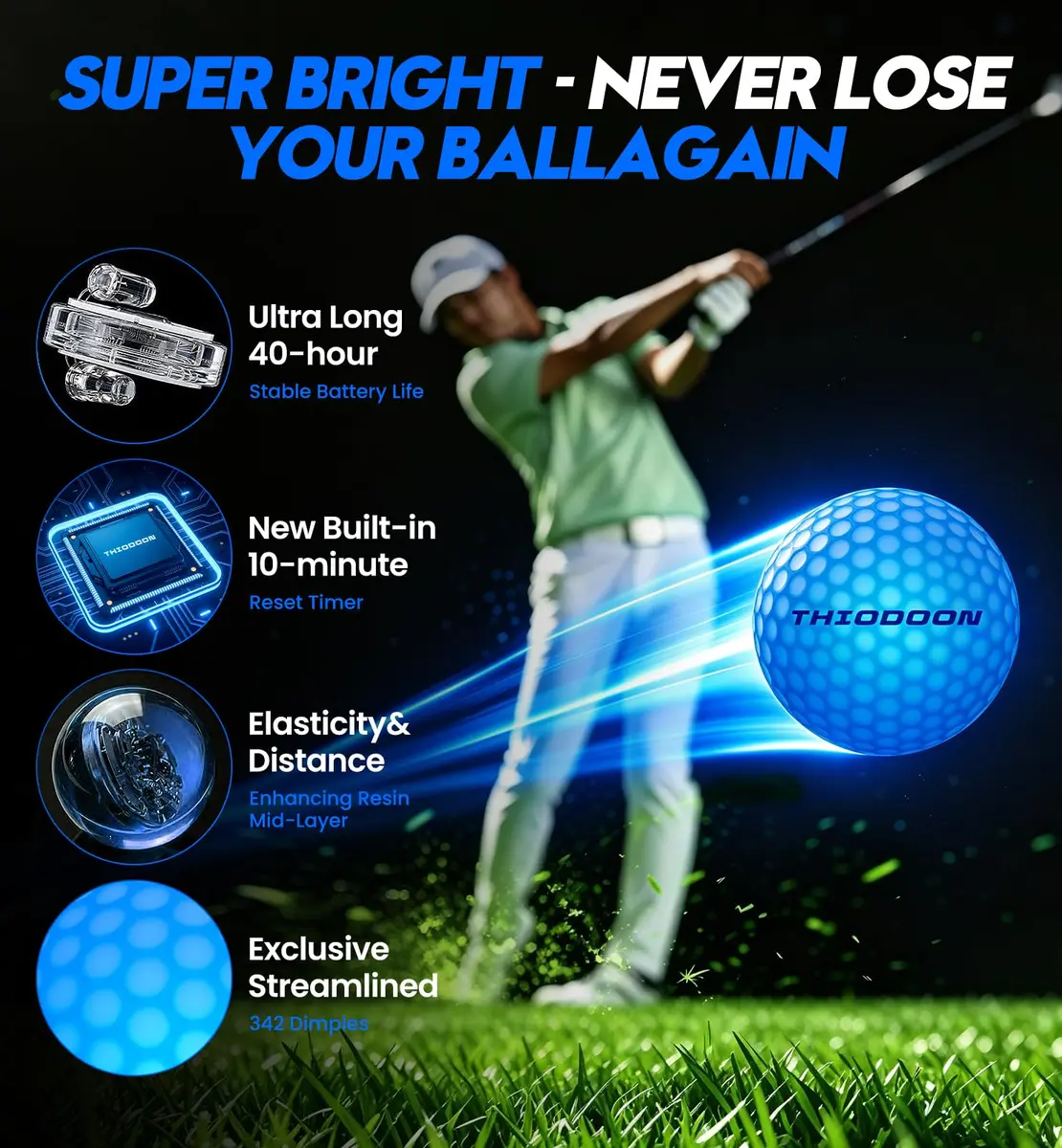 THIODOON Glow in The Dark Golf Balls Light up LED Golf Balls Night Golf Gift Sets for Men Kids Women 6 Pack (6 Colors in one) | Bright Night Play - view 3