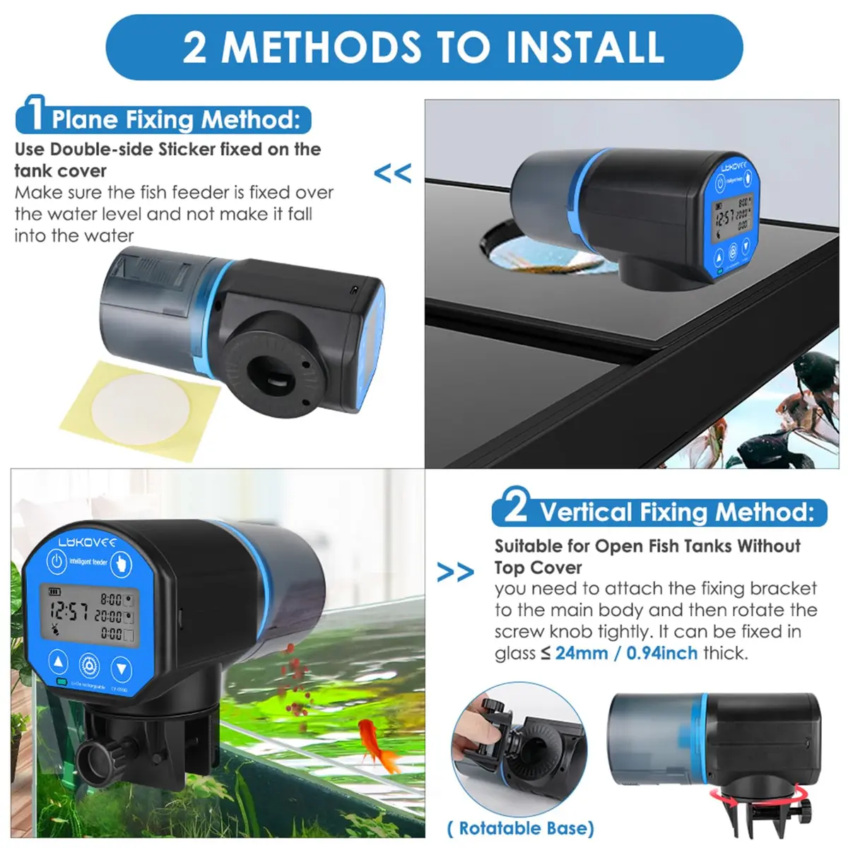 Lukovee Automatic Fish Feeder 200ML | Digital Timer, USB Rechargeable, Easy Setup for Fish & Turtles - view 6