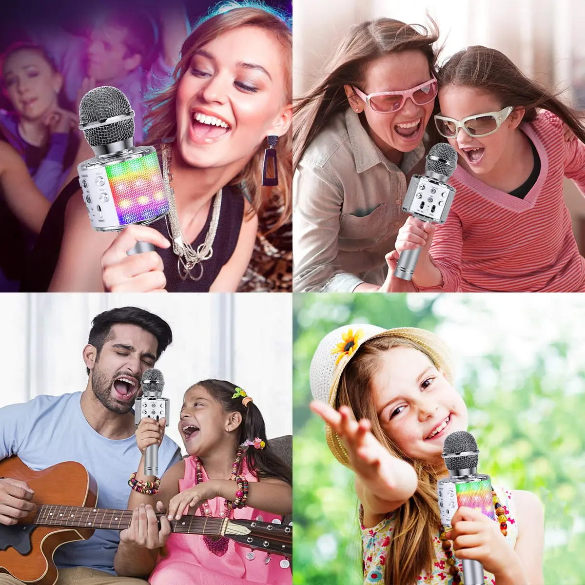 BlueFire 4-in-1 Karaoke Wireless Microphone with LED Lights, Portable Microphone for Kids, Girls, Boys & Adults (Silver) | Rechargeable Bluetooth Speaker & Recorder - view 2