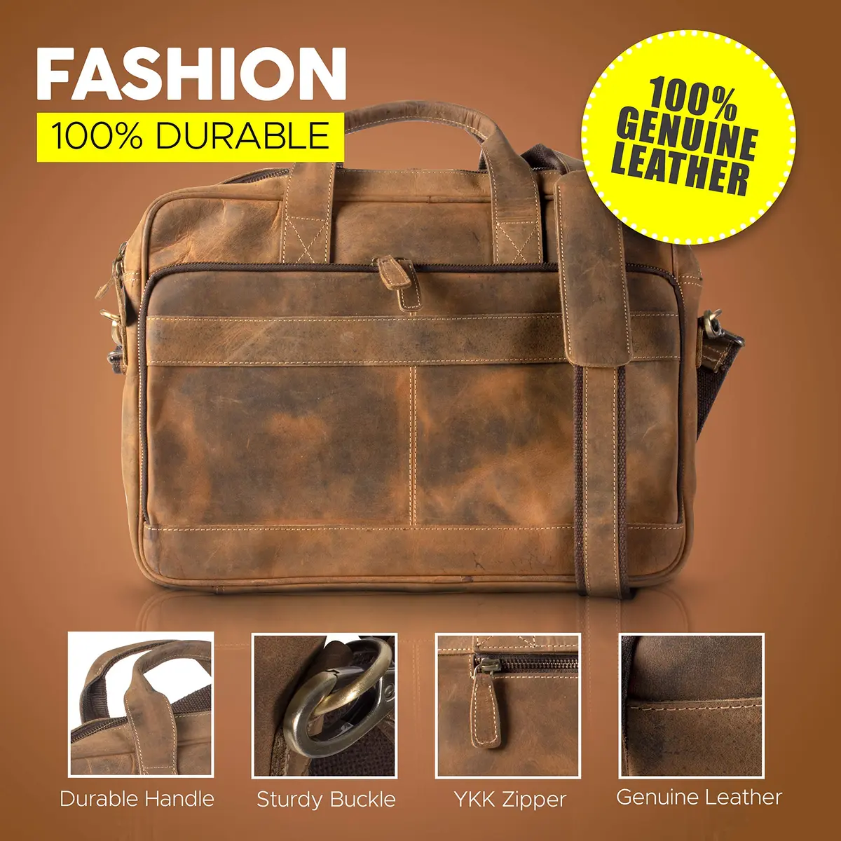 KomalC Leather Briefcase 16-inch Laptop Messenger Bag Satchel for Men & Women | Premium Buffalo Leather - view 6