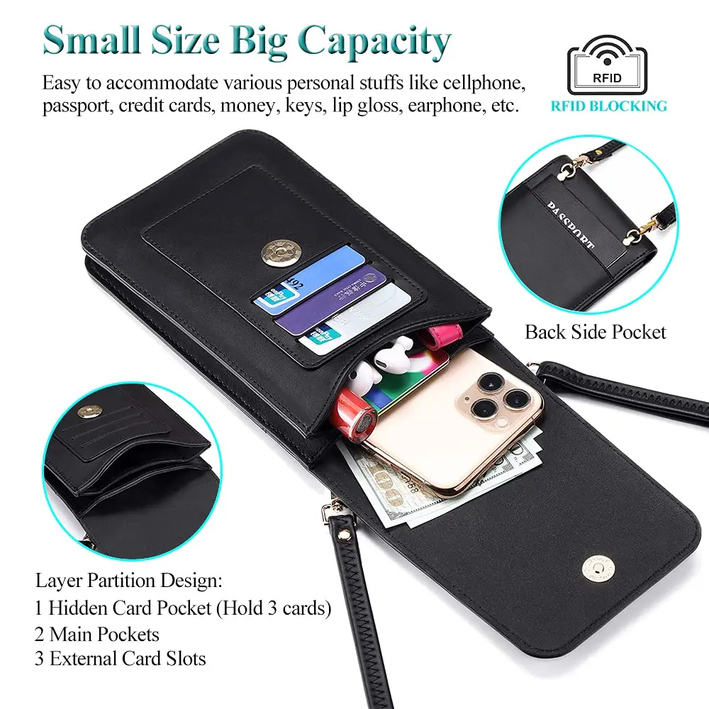 Peacocktion Small Crossbody Bag for Women | RFID Travel Wallet with Card Slots (7.2'' x 4.4'' x 1'') - view 3
