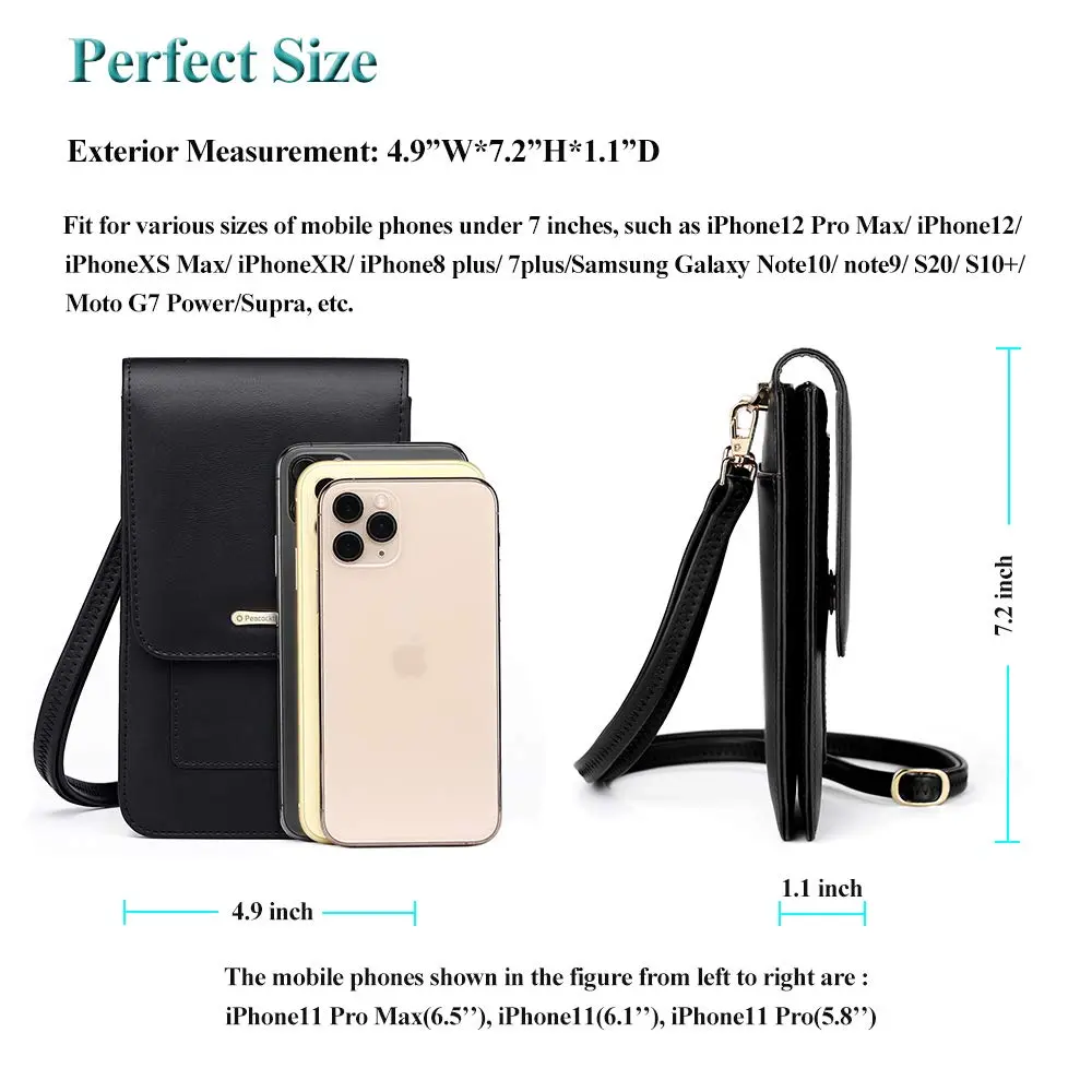 Peacocktion Small Crossbody Bag for Women | RFID Travel Wallet with Card Slots (7.2'' x 4.4'' x 1'') - view 4