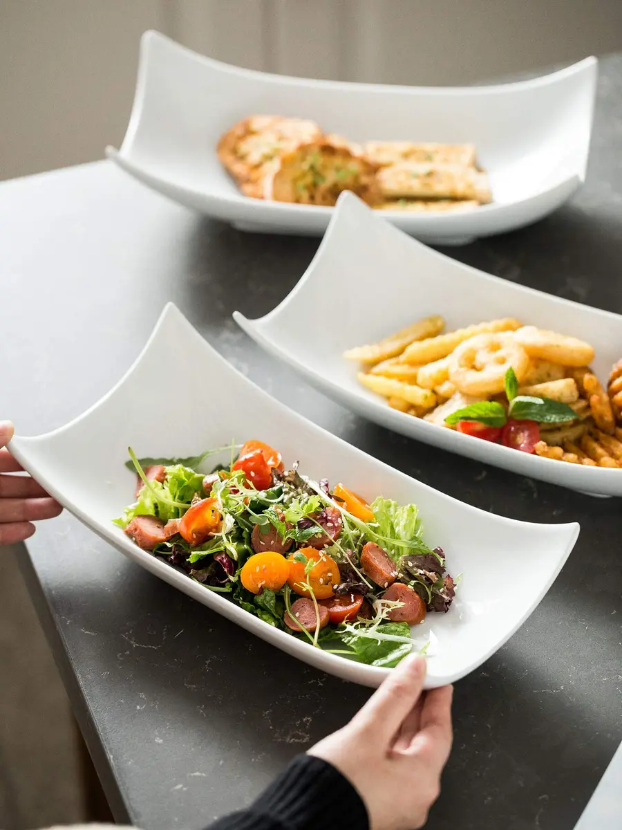 LAUCHUH Porcelain Serving Platter Set of 3 | 31.5 cm (12.4 in) Curved Decorative Bowl Serving Trays for Appetizers & Entrees - view 5