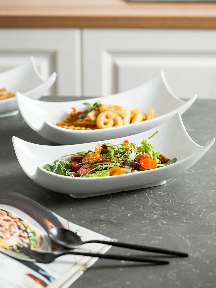 LAUCHUH Porcelain Serving Platter Set of 3 | 31.5 cm (12.4 in) Curved Decorative Bowl Serving Trays for Appetizers & Entrees - view 6