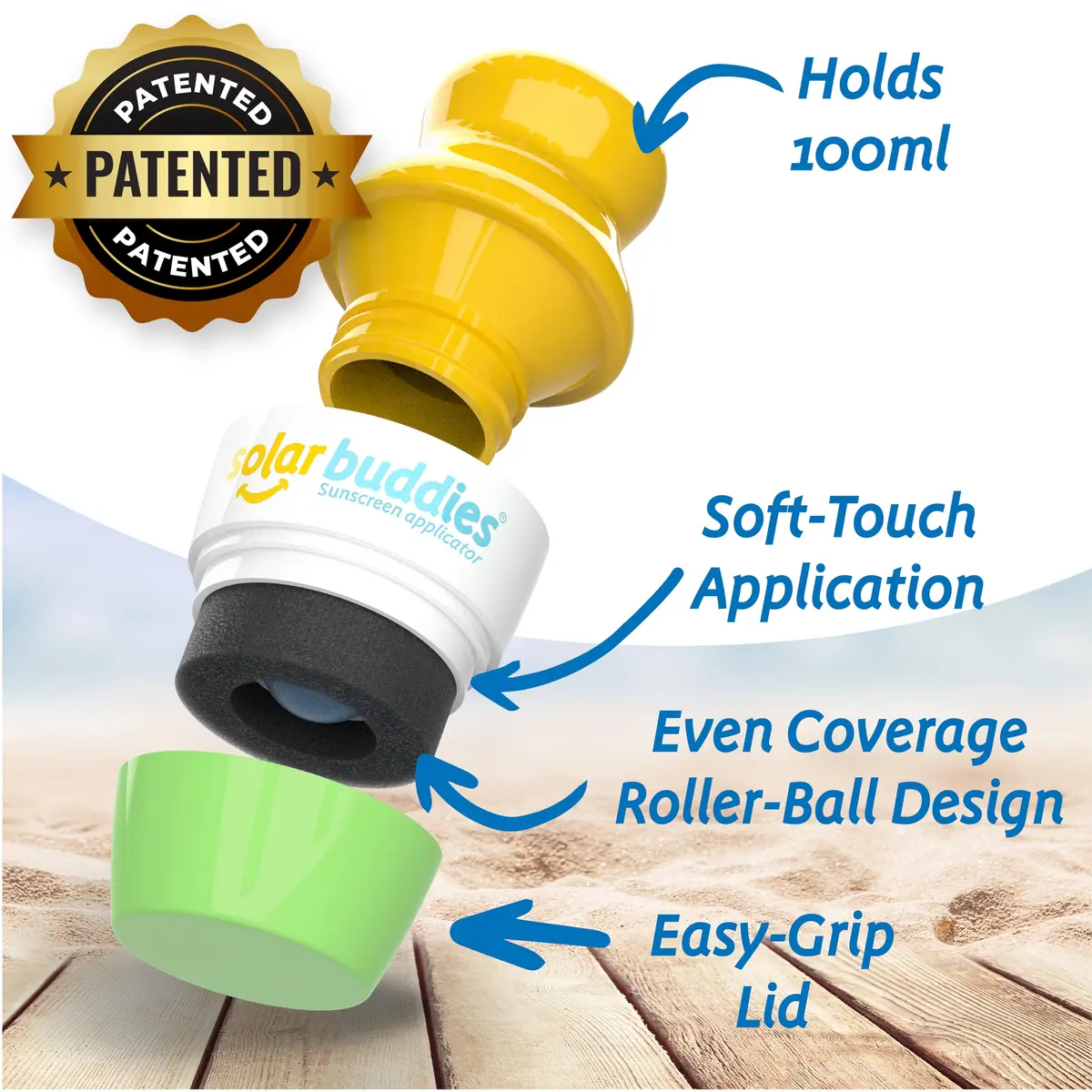 Solar Buddies Sunscreen Applicator - Green, 100ml (3.4 Fl Oz) | Refillable Roll-On Sponge for Kids & Adults - view 2