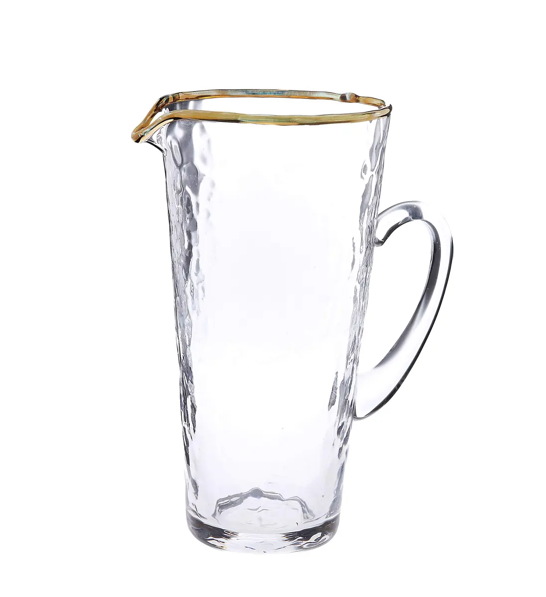 Classic Touch Decorium Pebbled Glass Water Pitcher with Gold Rim (10"H) | Elegant 40 oz Capacity for Daily & Celebratory Use - main product image