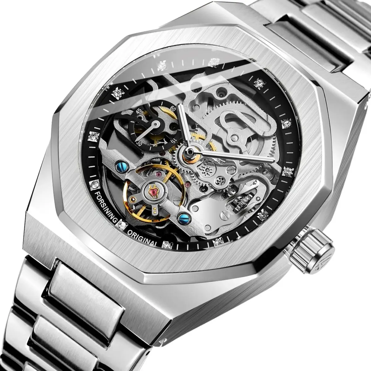 FANMIS Men's Skeleton Automatic Watch with Stainless Steel Bracelet | 45mm Case, 30M Water Resistant - view 2