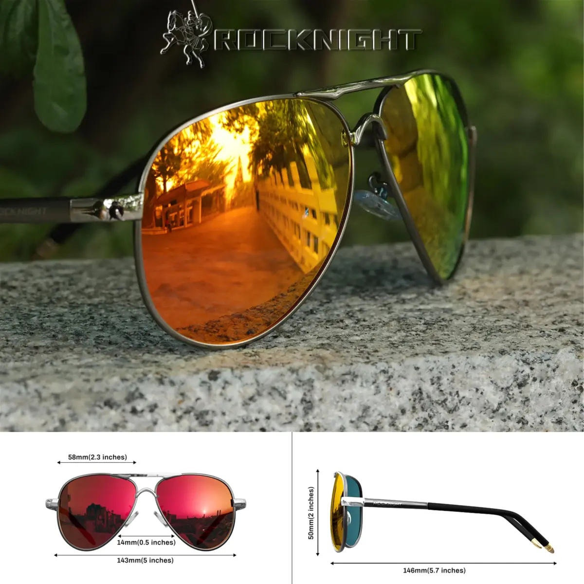 ROCKNIGHT Polarized Aviator Sunglasses Men Women UV400 Metal Frame Driving | Lightweight Metal Frame with Adjustable Nose Pads - view 4