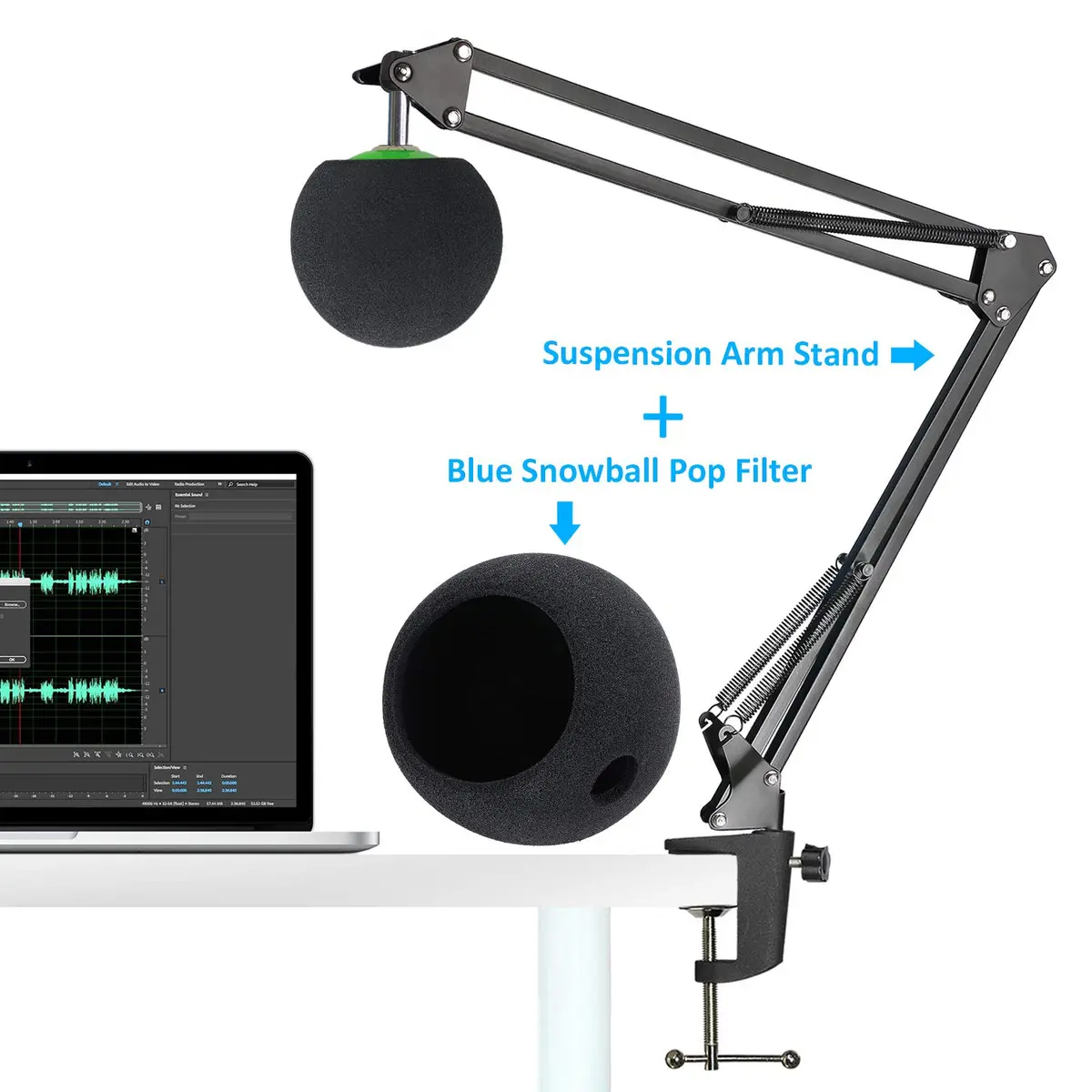 SUNMON Microphone Stand with Foam Windscreen for Blue Snowball | Adjustable, Stable & Easy to Use - view 2