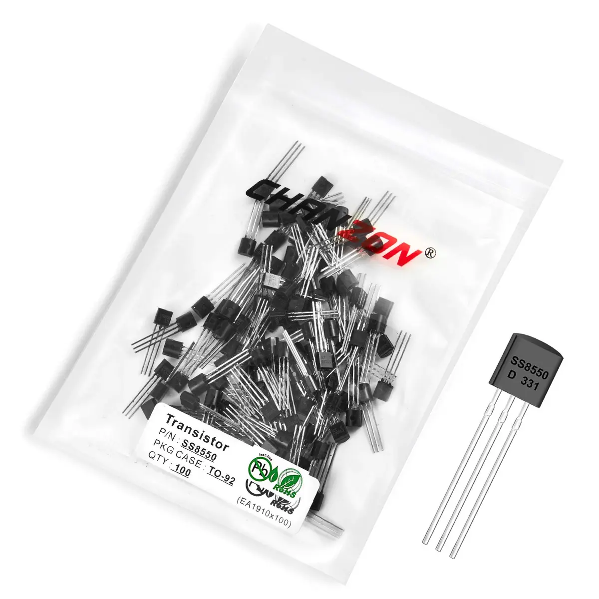 CHANZON SS8550 PNP Power BJT Transistor TO-92 | Medium Power Switching & Amplification - main product image