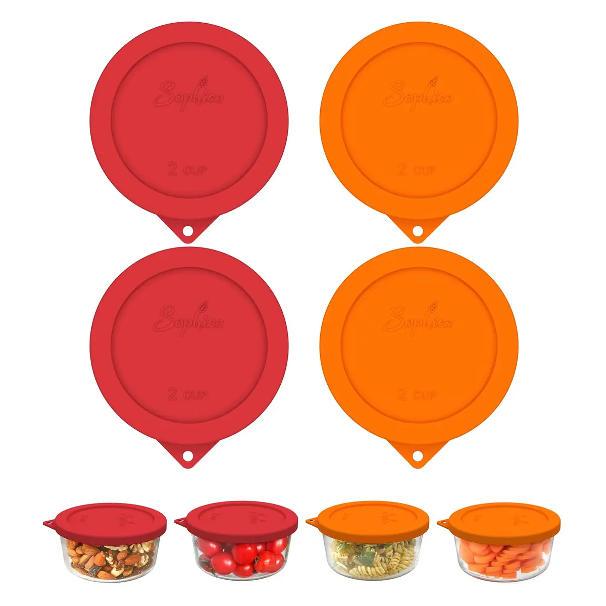 SOPHICO 2 Cup Silicone Lids Replacement for Pyrex & Anchor Hocking | Leakproof, Airtight, Dishwasher Safe - main product image
