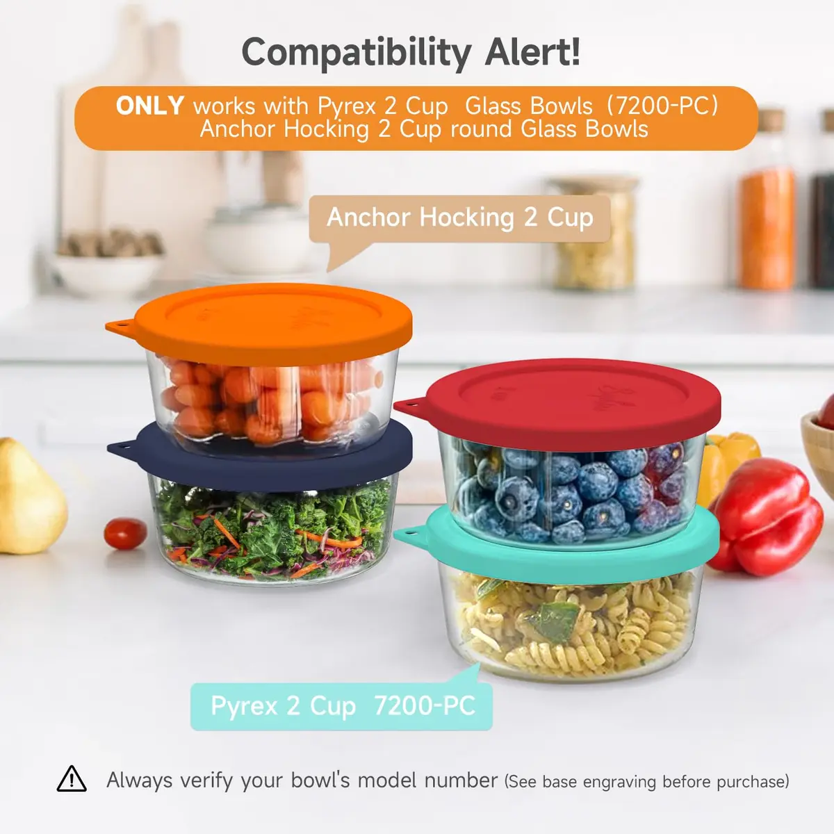 SOPHICO 2 Cup Silicone Lids Replacement for Pyrex & Anchor Hocking | Leakproof, Airtight, Dishwasher Safe - view 2
