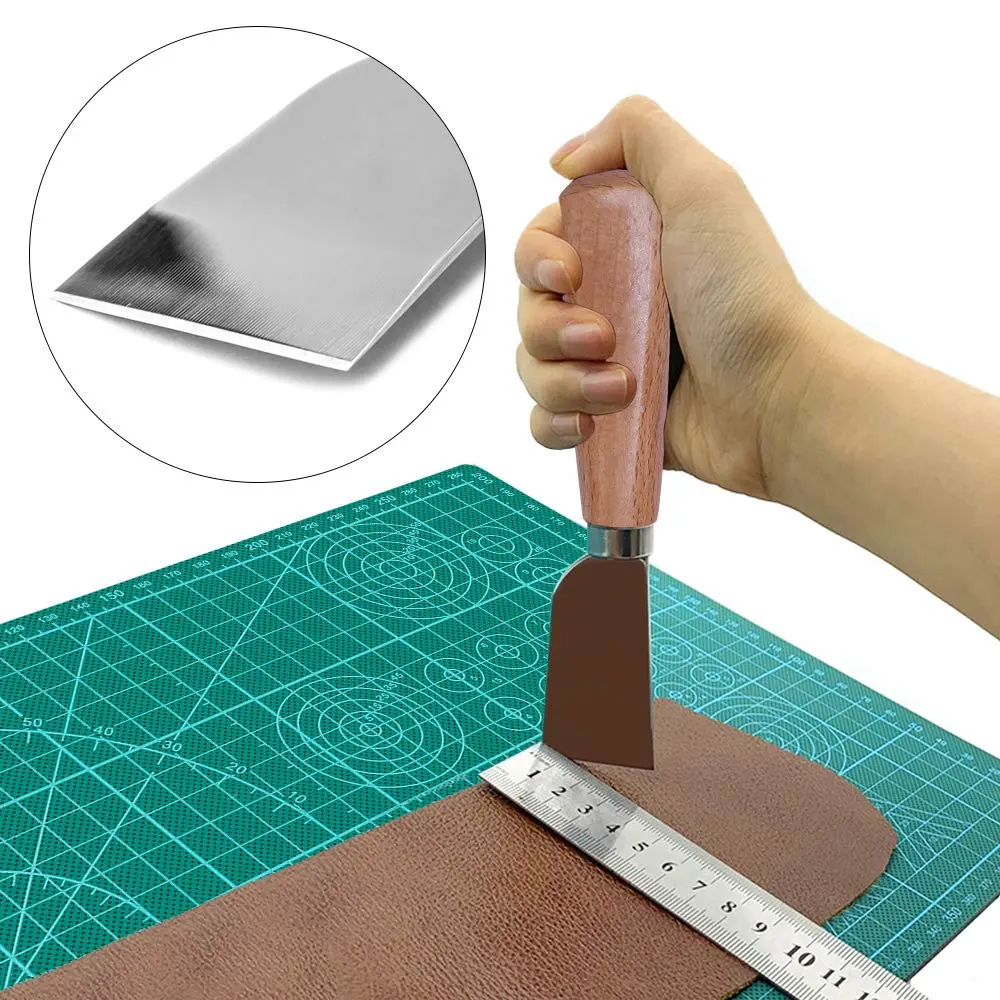 QMNNMA Leather Knife with Wooden Handle | Precision Leather Skiving Tool for DIY & Crafts - view 3