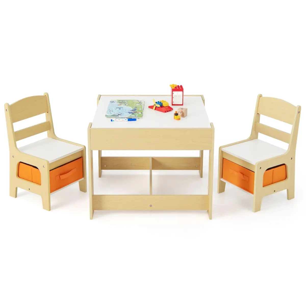 HONEY JOY Kids Table and Chairs 3-in-1 Wooden Activity Set for Toddlers 3-7 Years | Storage & Reversible Top - main product image
