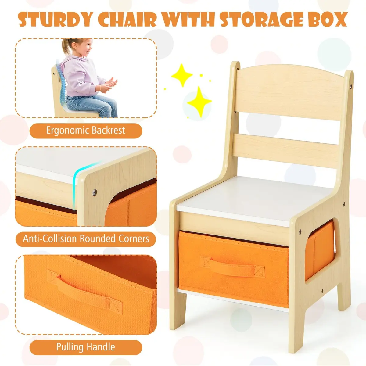 HONEY JOY Kids Table and Chairs 3-in-1 Wooden Activity Set for Toddlers 3-7 Years | Storage & Reversible Top - view 5