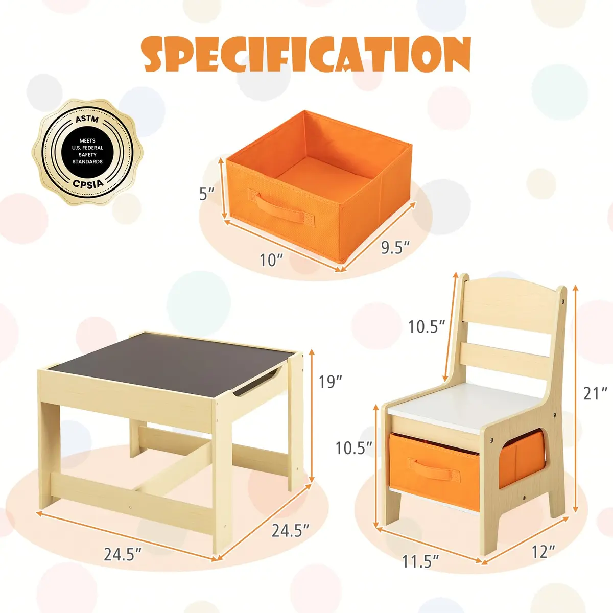 HONEY JOY Kids Table and Chairs 3-in-1 Wooden Activity Set for Toddlers 3-7 Years | Storage & Reversible Top - view 3