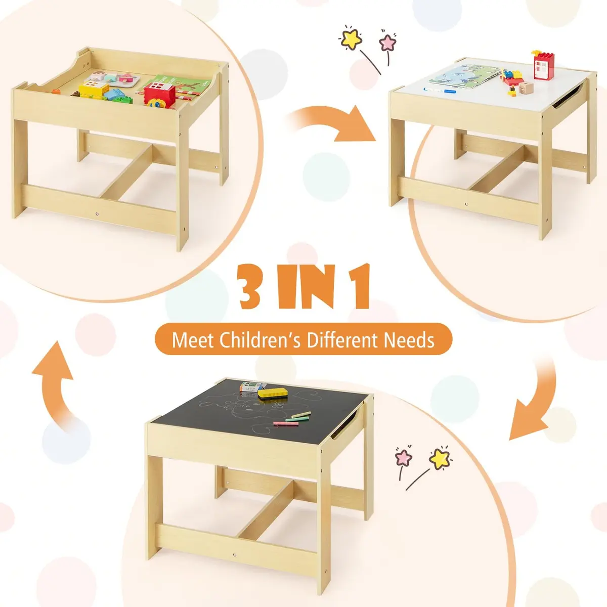 HONEY JOY Kids Table and Chairs 3-in-1 Wooden Activity Set for Toddlers 3-7 Years | Storage & Reversible Top - view 4