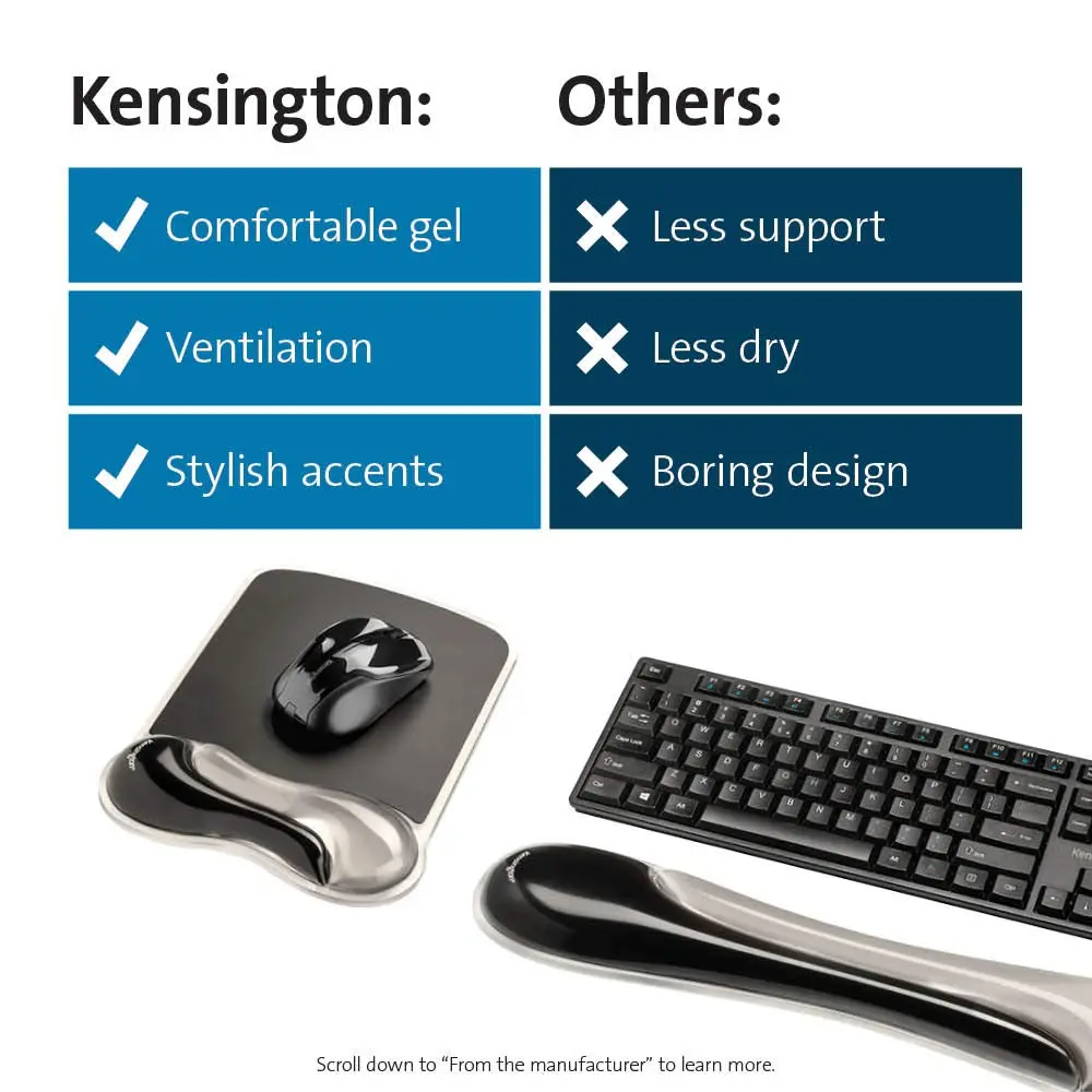Kensington Mousepad and Wrist Rest, Gel Pillow, Gray, 9.6L x 7.6W inches | Ergonomic support for long hours - view 8