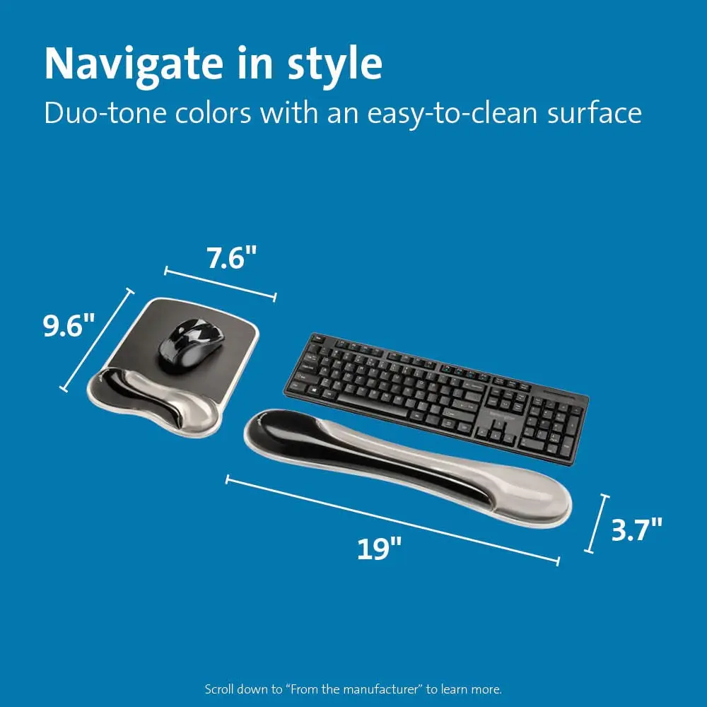 Kensington Mousepad and Wrist Rest, Gel Pillow, Gray, 9.6L x 7.6W inches | Ergonomic support for long hours - view 2