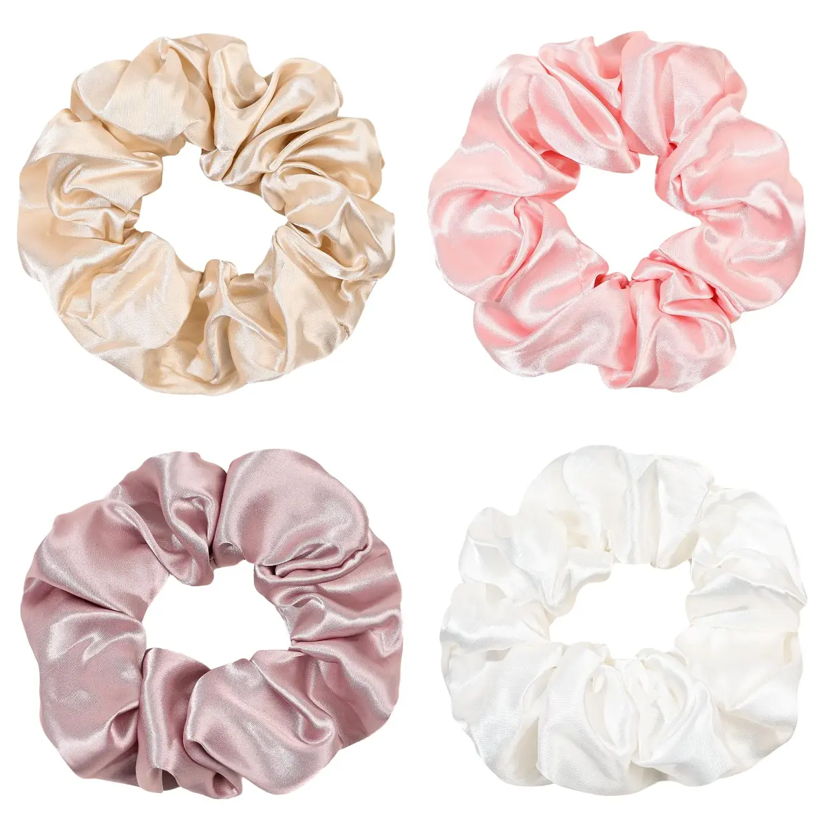 Ivyu Silk Satin Scrunchies for Women - Large Hair Ties for Thin & Thick Hair, 4-Count Pack - main product image