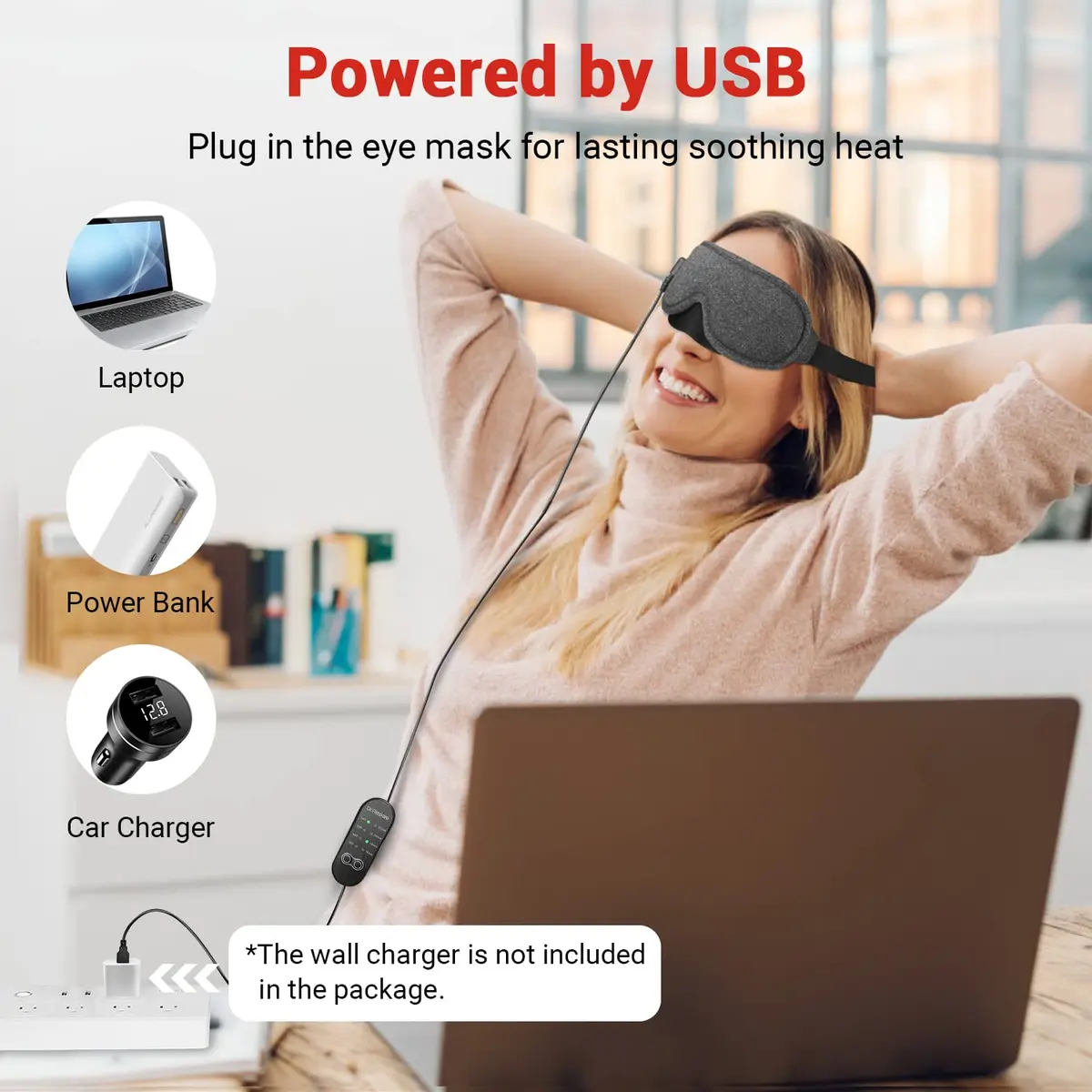 DR.PREPARE Heated Eye Mask with Temperature & Timer Control | USB Warm Compress for Dry Eyes, Sleep, Dark Circles, Puffy Eyes - view 4