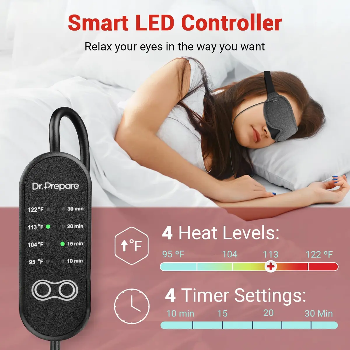 DR.PREPARE Heated Eye Mask with Temperature & Timer Control | USB Warm Compress for Dry Eyes, Sleep, Dark Circles, Puffy Eyes - view 3