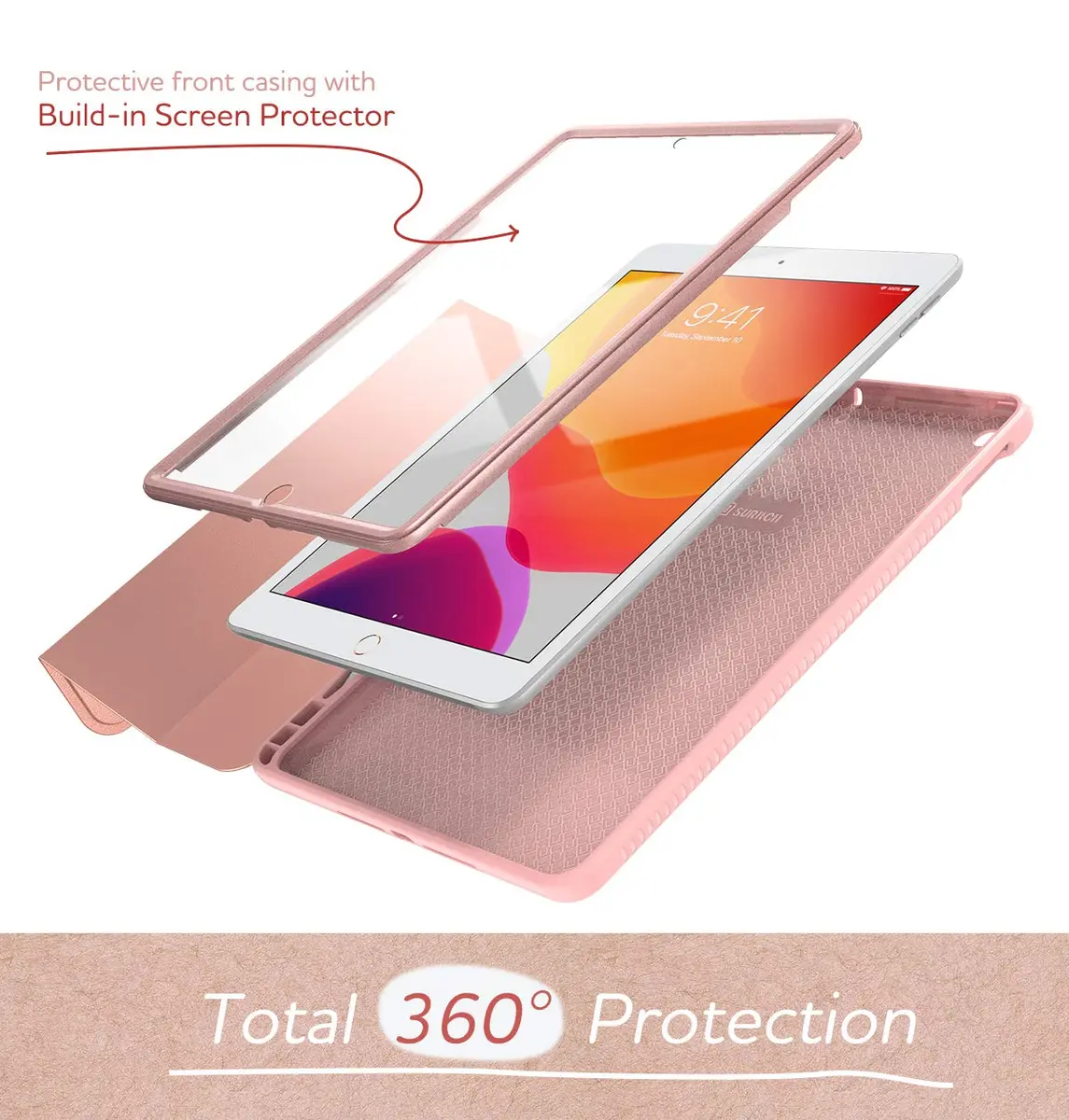SURITCH Shockproof Leather Smart Cover Case for iPad 10.2 2021/2020/2019 | Auto Sleep/Wake Stand - view 3