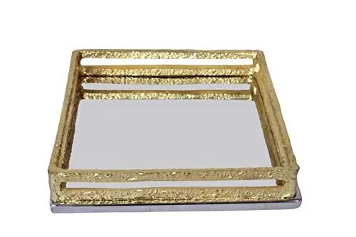 Classic Touch Decorium Gold Loop Border Mirror Tray Napkin Holder 20cm (7.75" sq) | Elegant Table Decor for Indian Homes - view 2