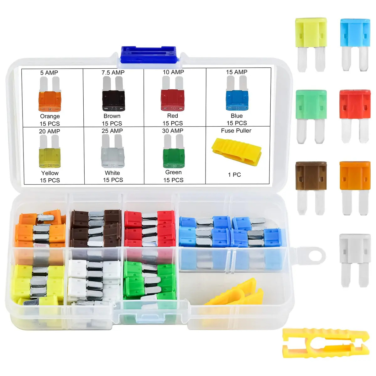 MuHize Micro2 Blade Fuses 105 Pieces (5A-30A) | Automotive Fuse Assortment with Puller Tool - main product image