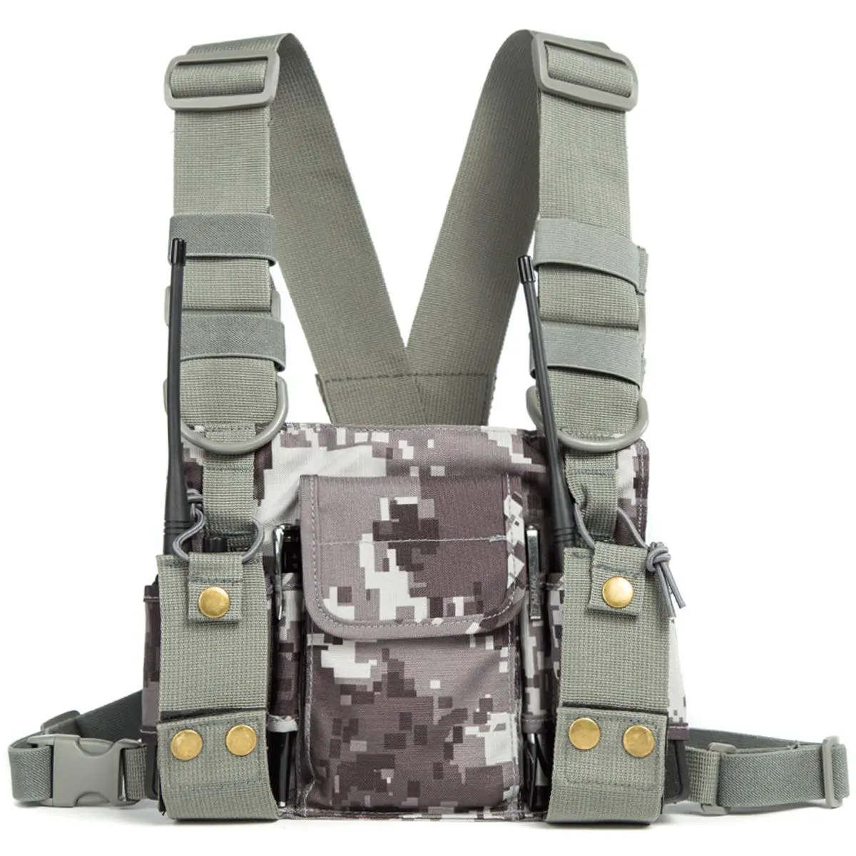 LUITON Radio Shoulder Holster Chest Harness Holder Vest for Two Way Radio | Adjustable Nylon Carry Case with Front Pouches (Camo) - main product image