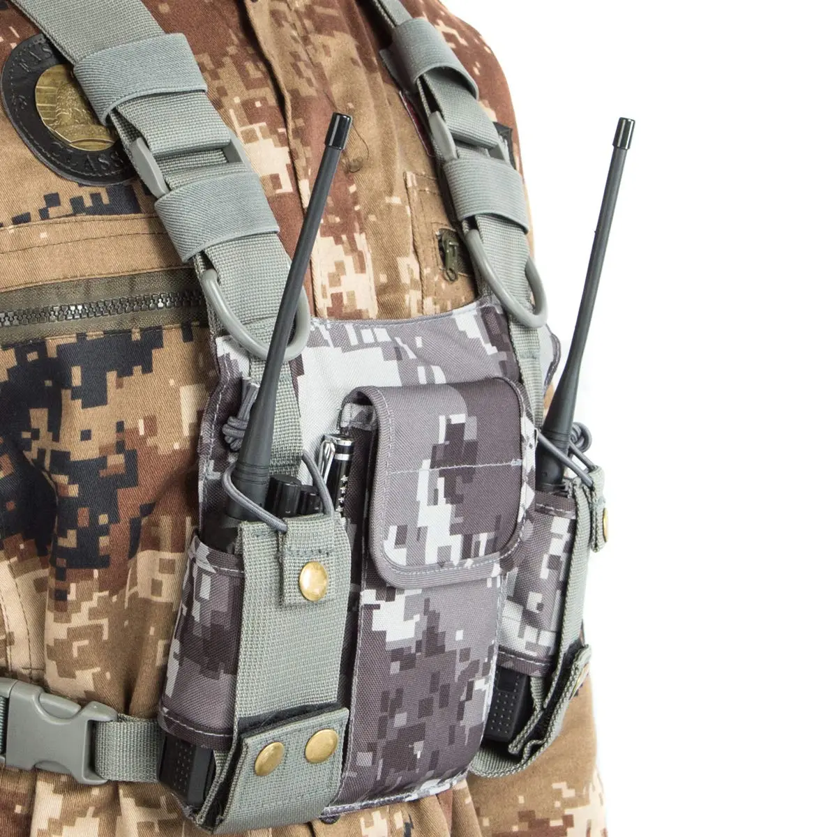 LUITON Radio Shoulder Holster Chest Harness Holder Vest for Two Way Radio | Adjustable Nylon Carry Case with Front Pouches (Camo) - view 2