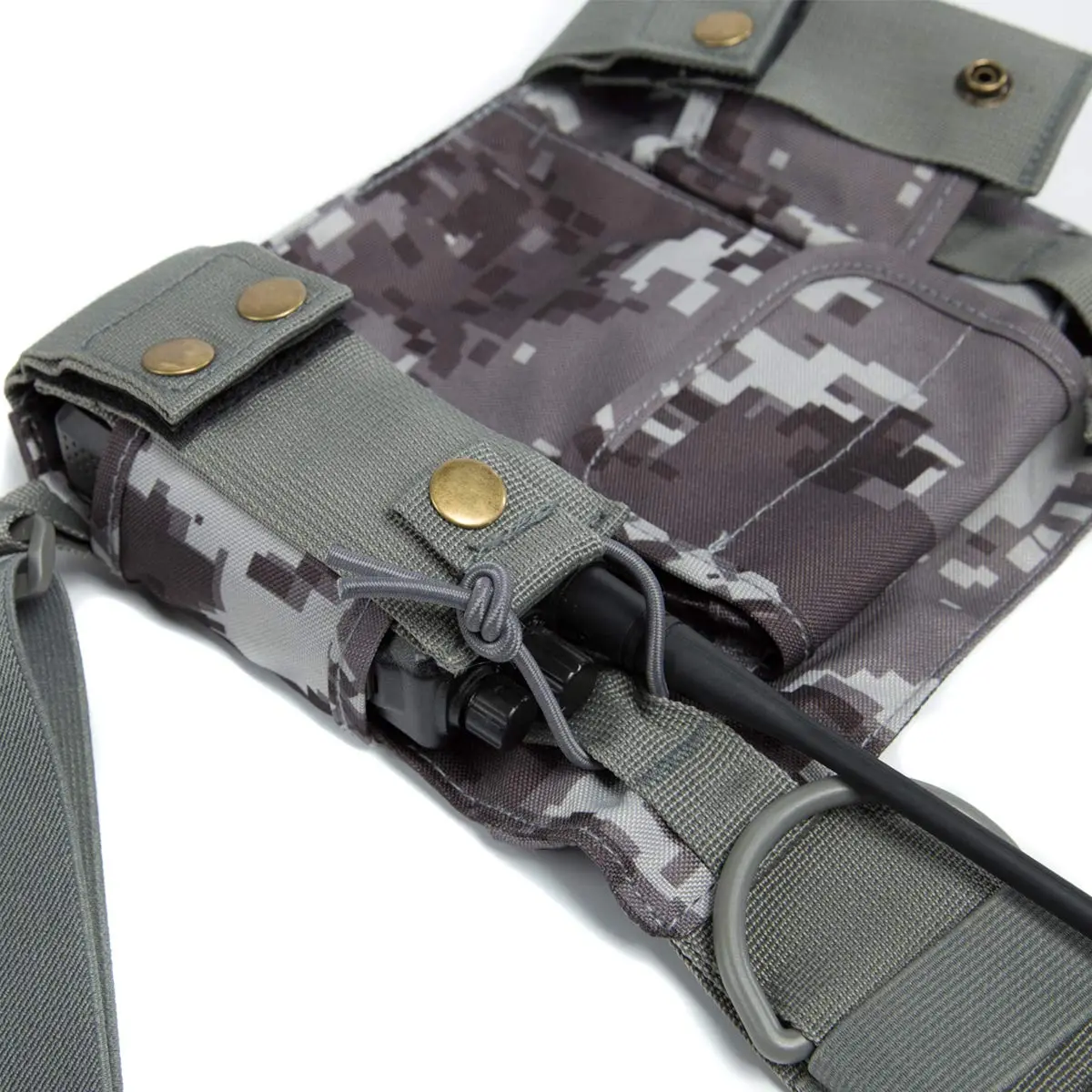 LUITON Radio Shoulder Holster Chest Harness Holder Vest for Two Way Radio | Adjustable Nylon Carry Case with Front Pouches (Camo) - view 4