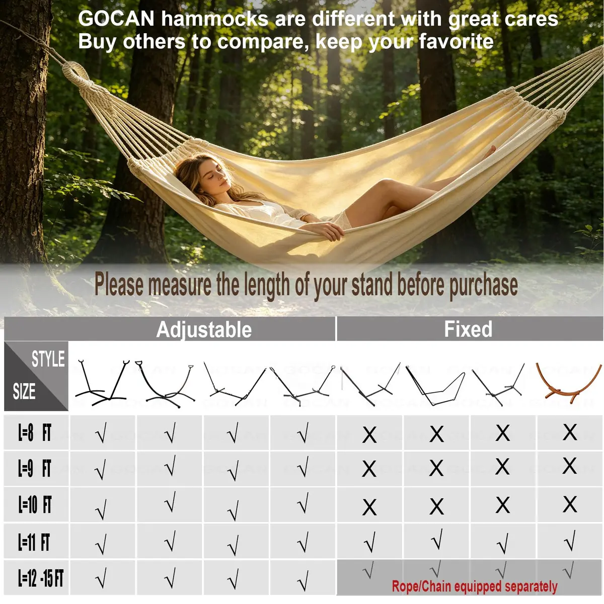 GOCAN Large Outdoor Hammock 220 x 150cm | Breathable Cotton Canvas for 1-2 Adults & Kids - view 7