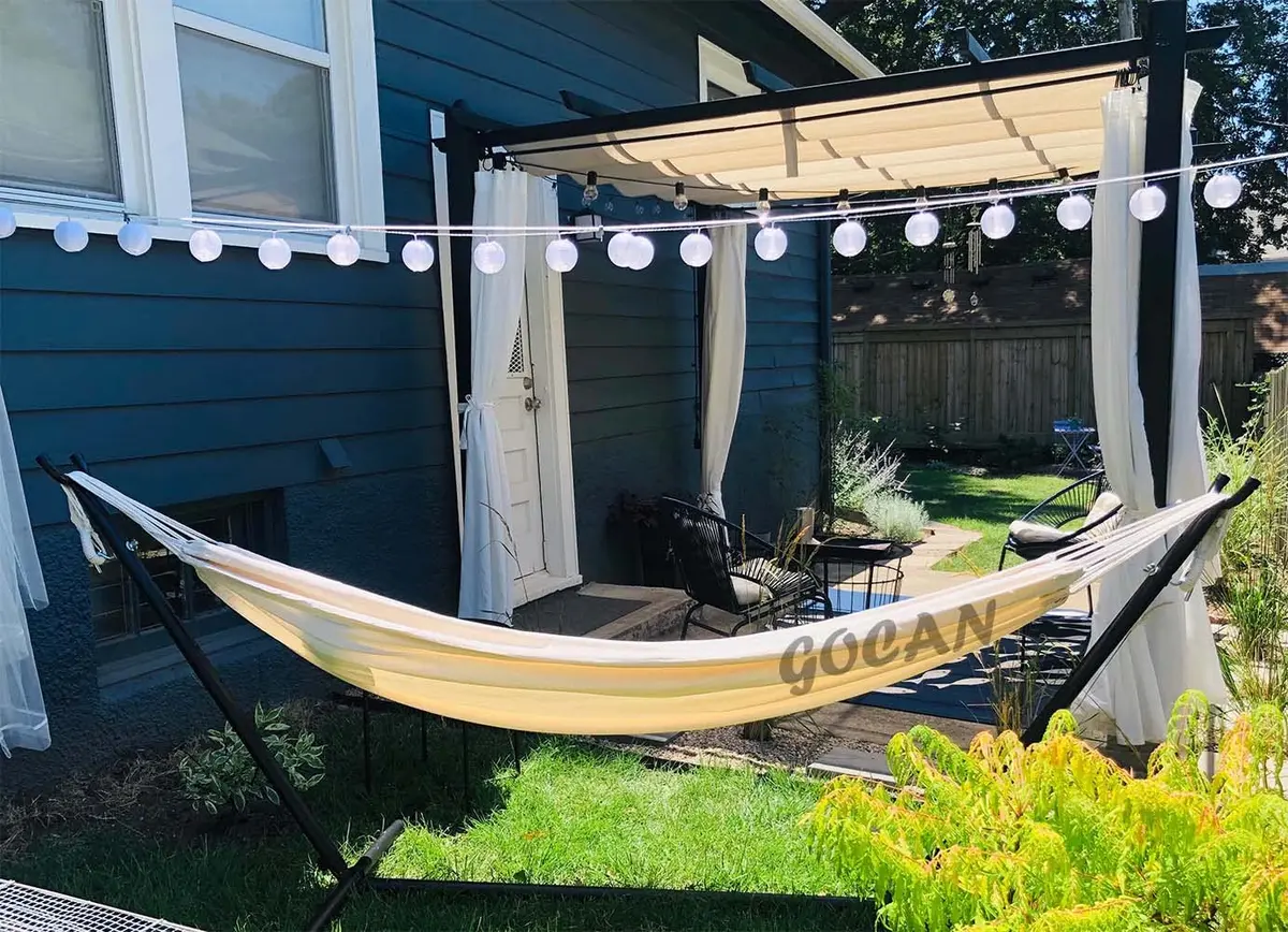 GOCAN Large Outdoor Hammock 220 x 150cm | Breathable Cotton Canvas for 1-2 Adults & Kids - view 3