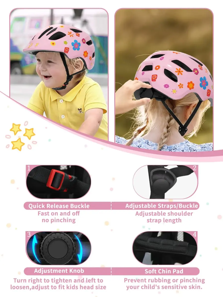XJD Pink Flowers X-Small Toddler Bike & Skateboard Helmet (46-51 cm) for Kids - view 4