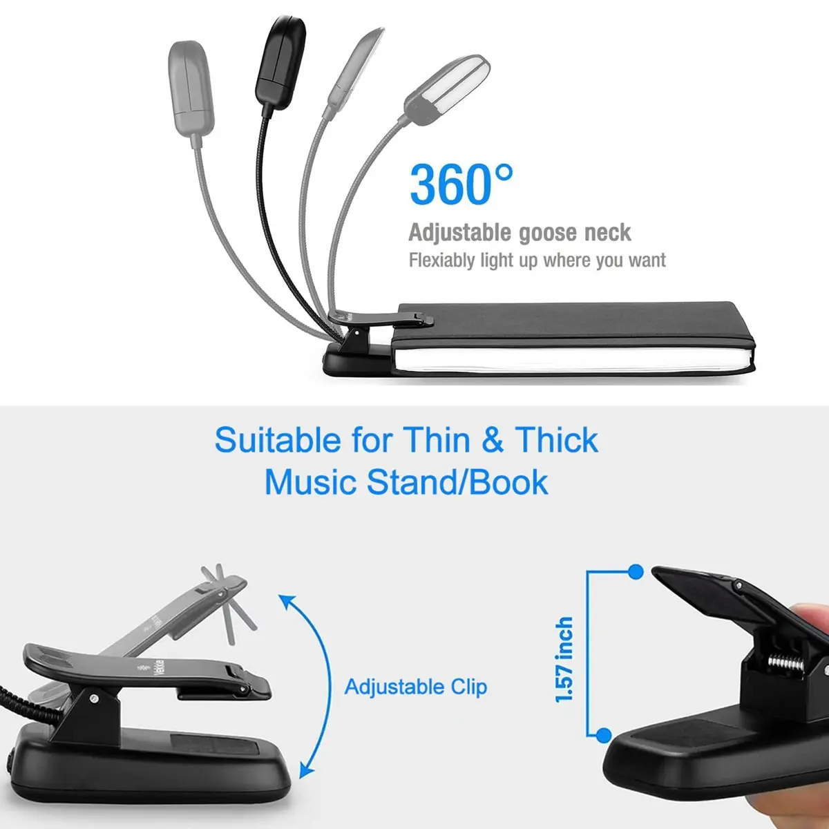 Vekkia 14 LED Rechargeable Book Light 10.1cm (4.0in) | 3 Color Modes, 3 Brightness Levels, Eye Care Lamp - view 6