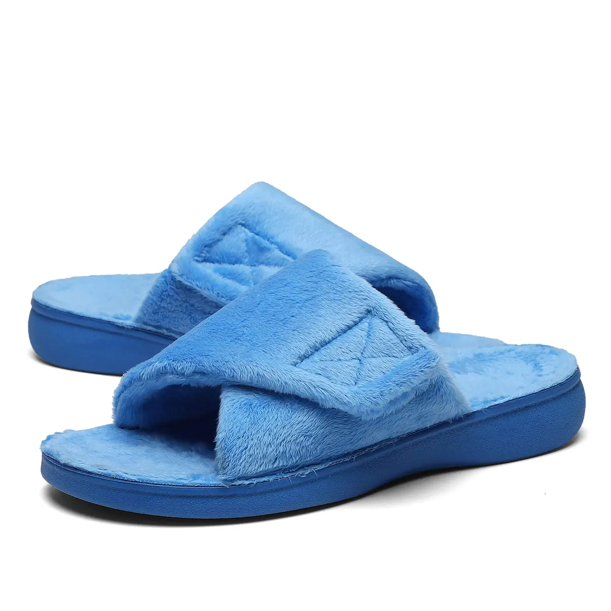 SOLLBEAM Women's Plantar Fasciitis Fuzzy House Orthopedic Slippers with Arch Support (Size 6, Blue) - main product image