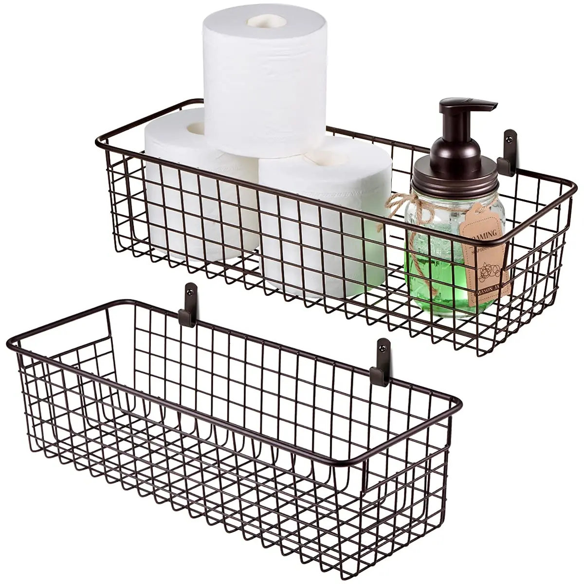 SheeChung Metal Storage Baskets 2 Pack | Modern Farmhouse Bathroom & Kitchen Organizer (Bronze, Large) - main product image