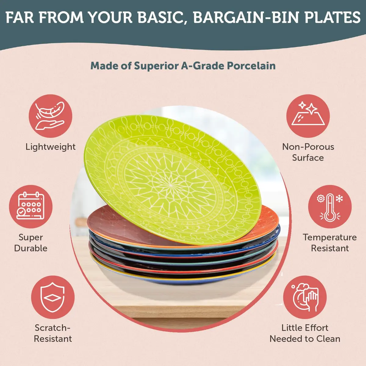 Annovero Salad Plates, 8.5 Inch | Microwave & Dishwasher Safe, Set for 6 - view 5