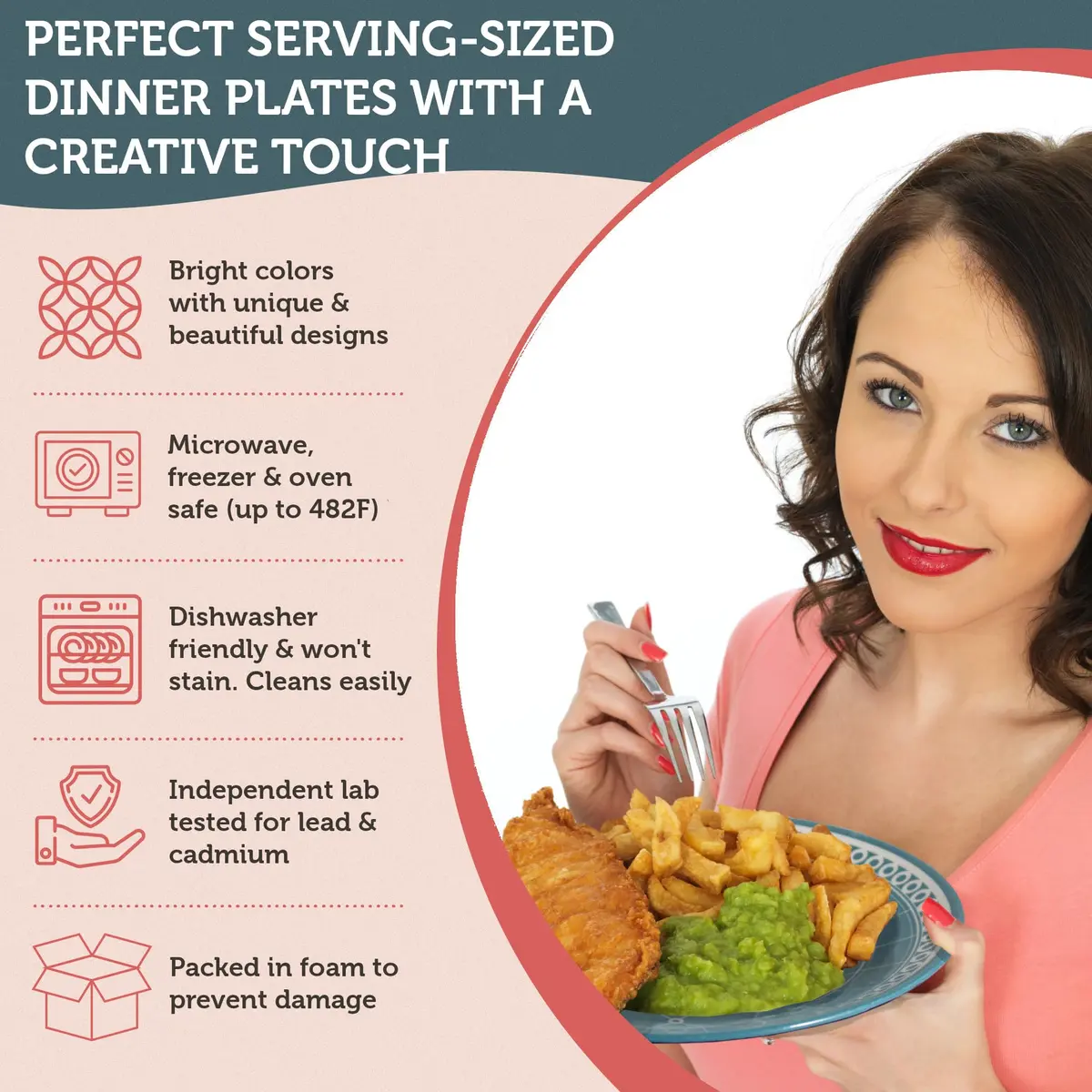 Annovero Dinner Plates 10.5 Inch | Vibrant Ceramic Set for Family & Entertaining - view 4