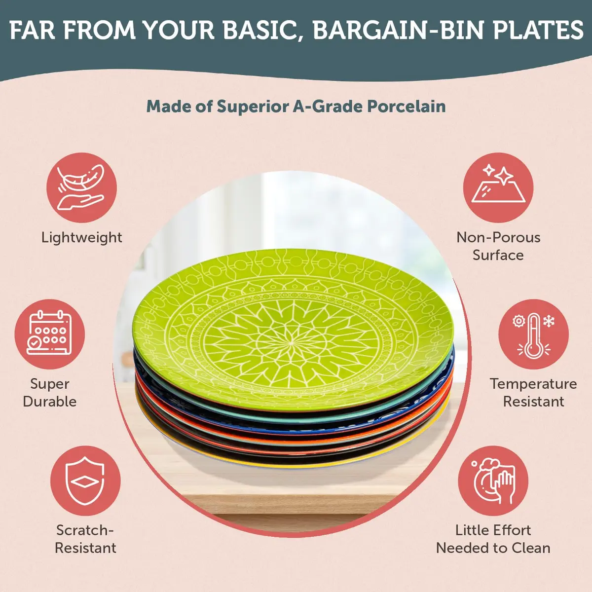 Annovero Dinner Plates 10.5 Inch | Vibrant Ceramic Set for Family & Entertaining - view 5